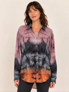 Johnny Was Calmé Tie Dye Ombré Button Down Shirt Small Boho